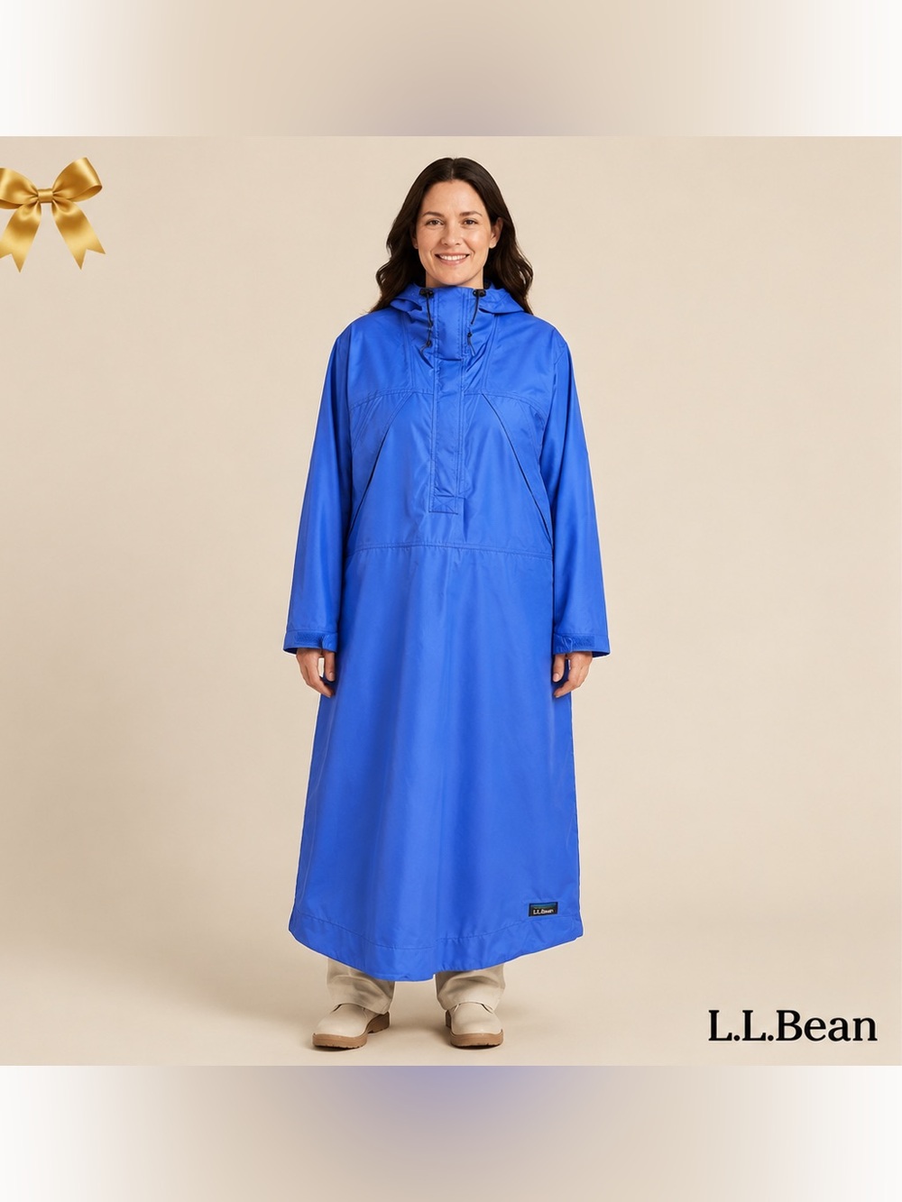 L.L.Bean Medium Blue Long Hooded Raincoat Anorak